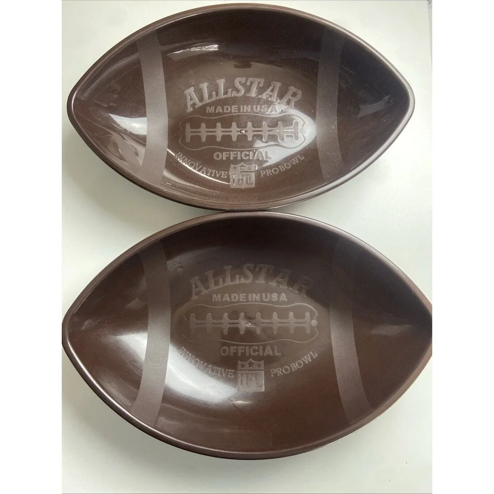 Set Of 2 Vtg Official All Star Football Chip Dip Bowl USA Party Time Tailgating